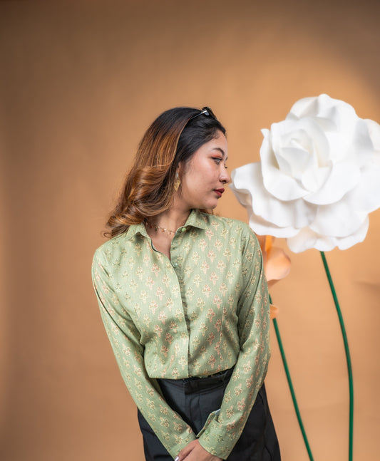 Sage Bloom Handblock Shirt