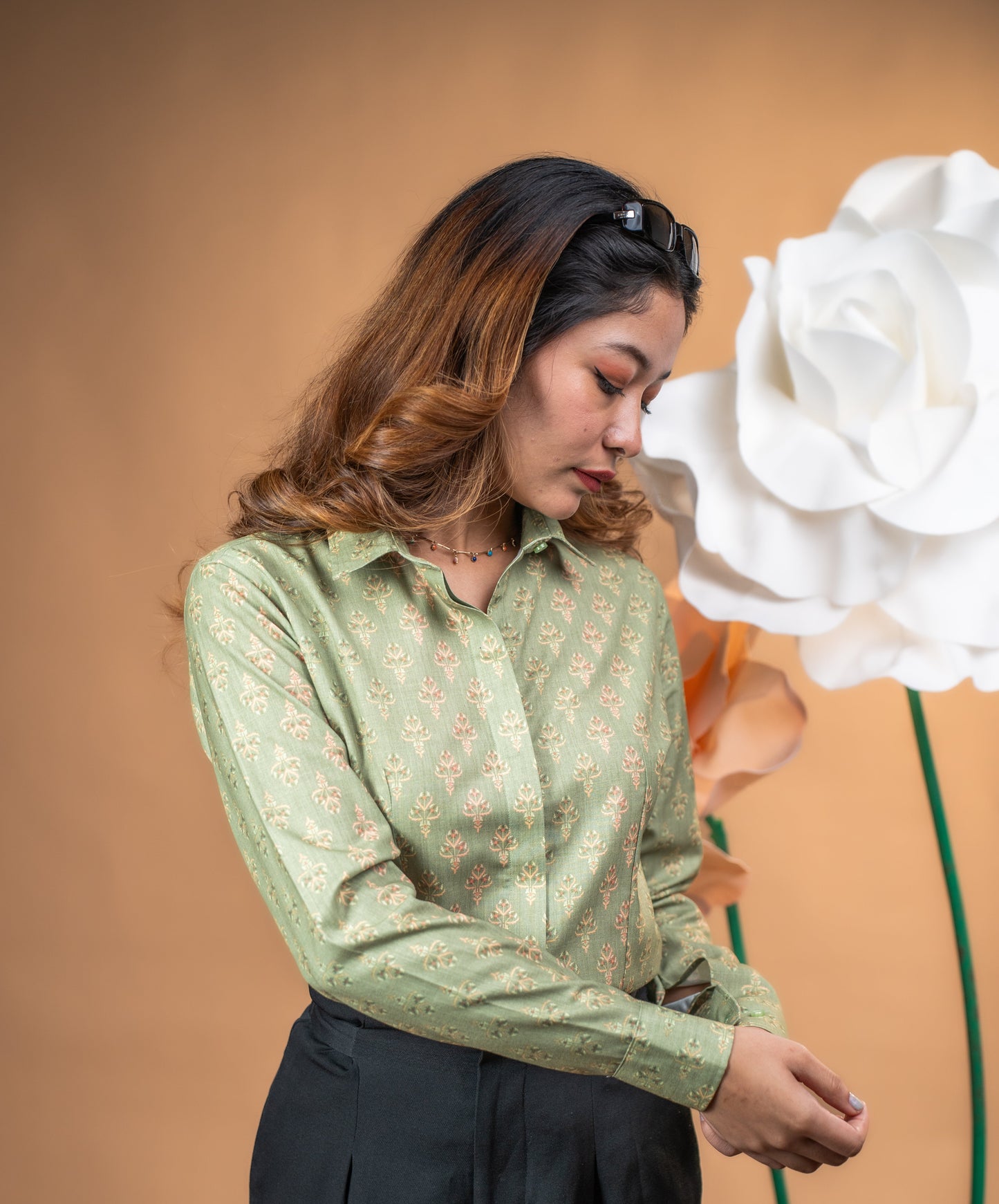 Sage Bloom Handblock Shirt