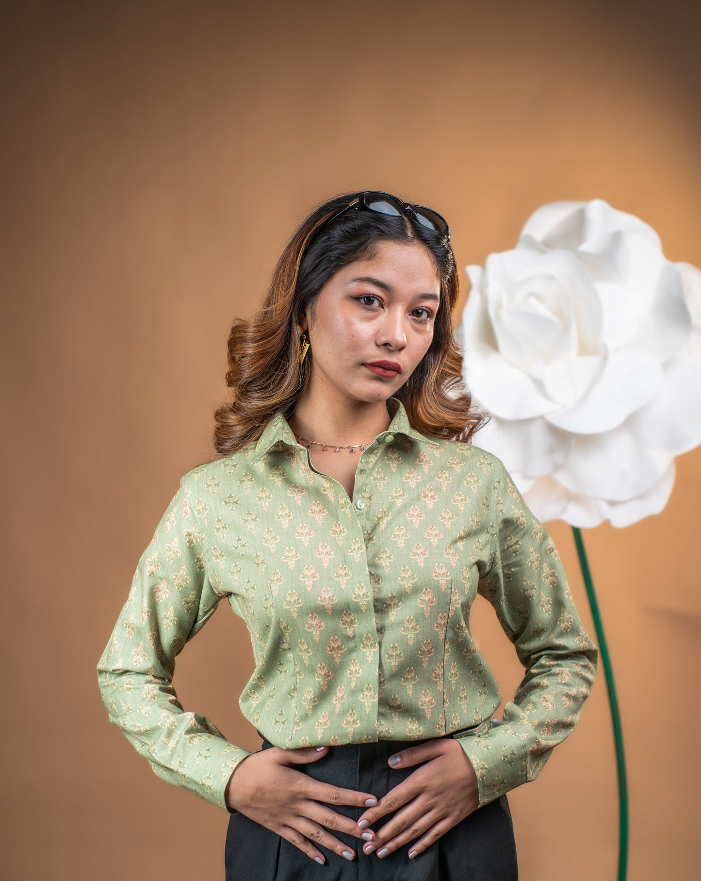 Sage Bloom Handblock Shirt
