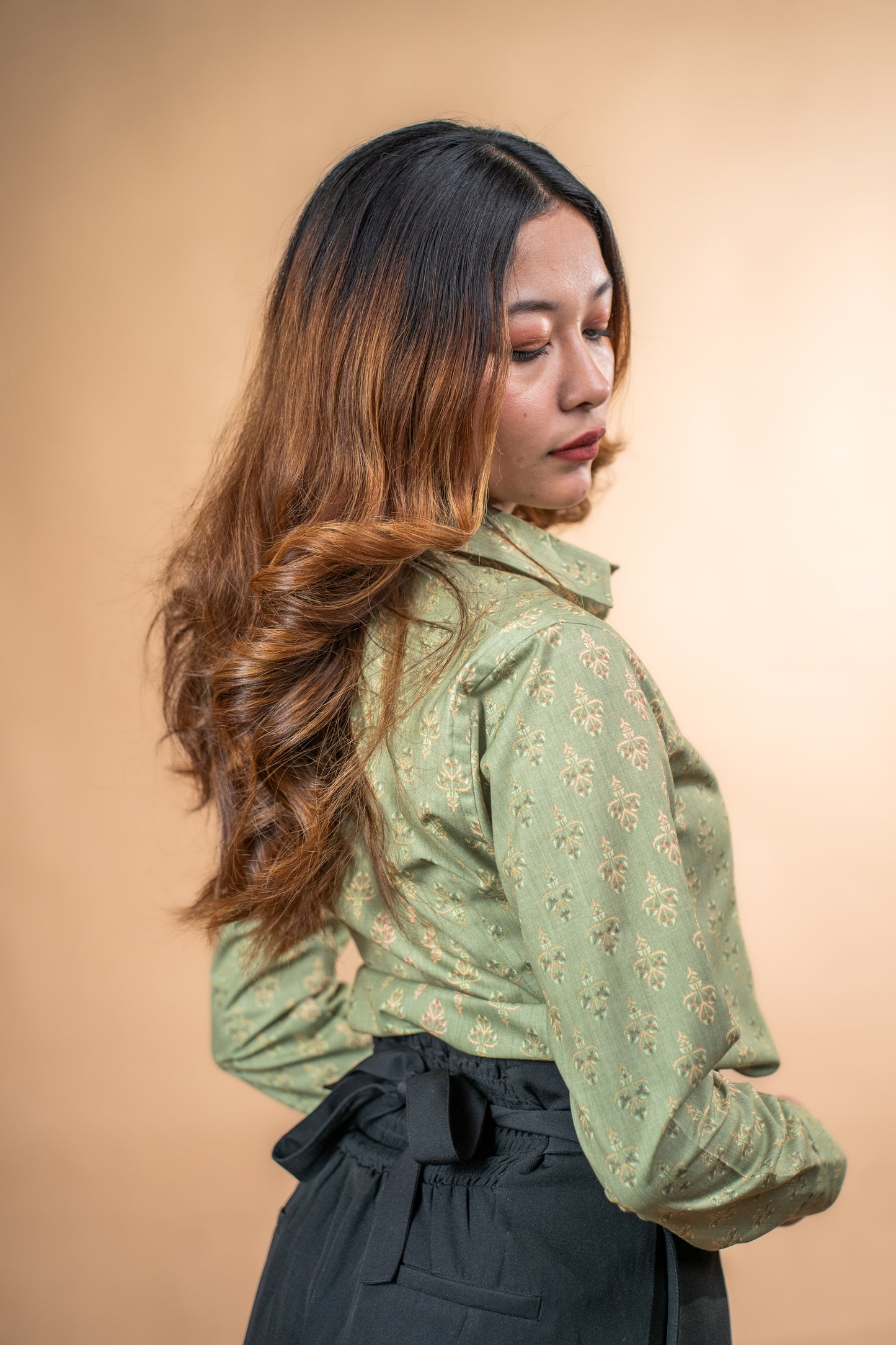 Sage Bloom Handblock Shirt