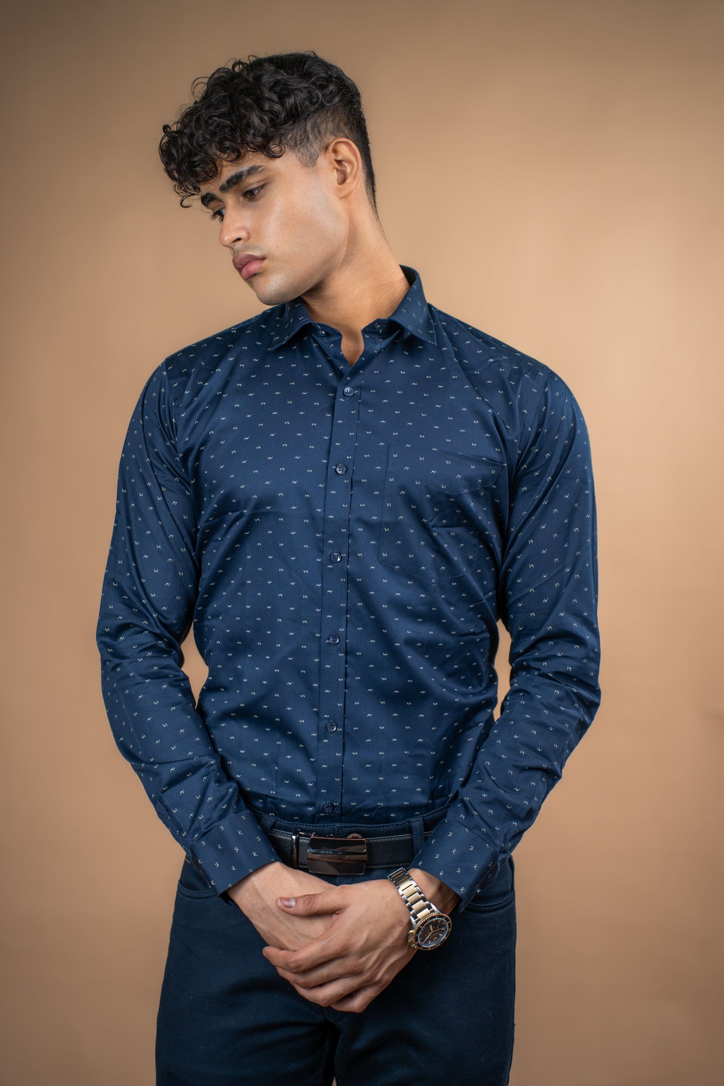 Navy Thread Printed Shirt
