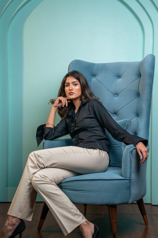 Sandstone Pleated Flare Trousers