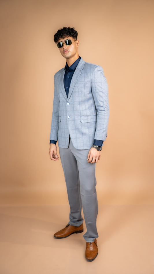 Slate Grey Micro-Check Formal Trousers