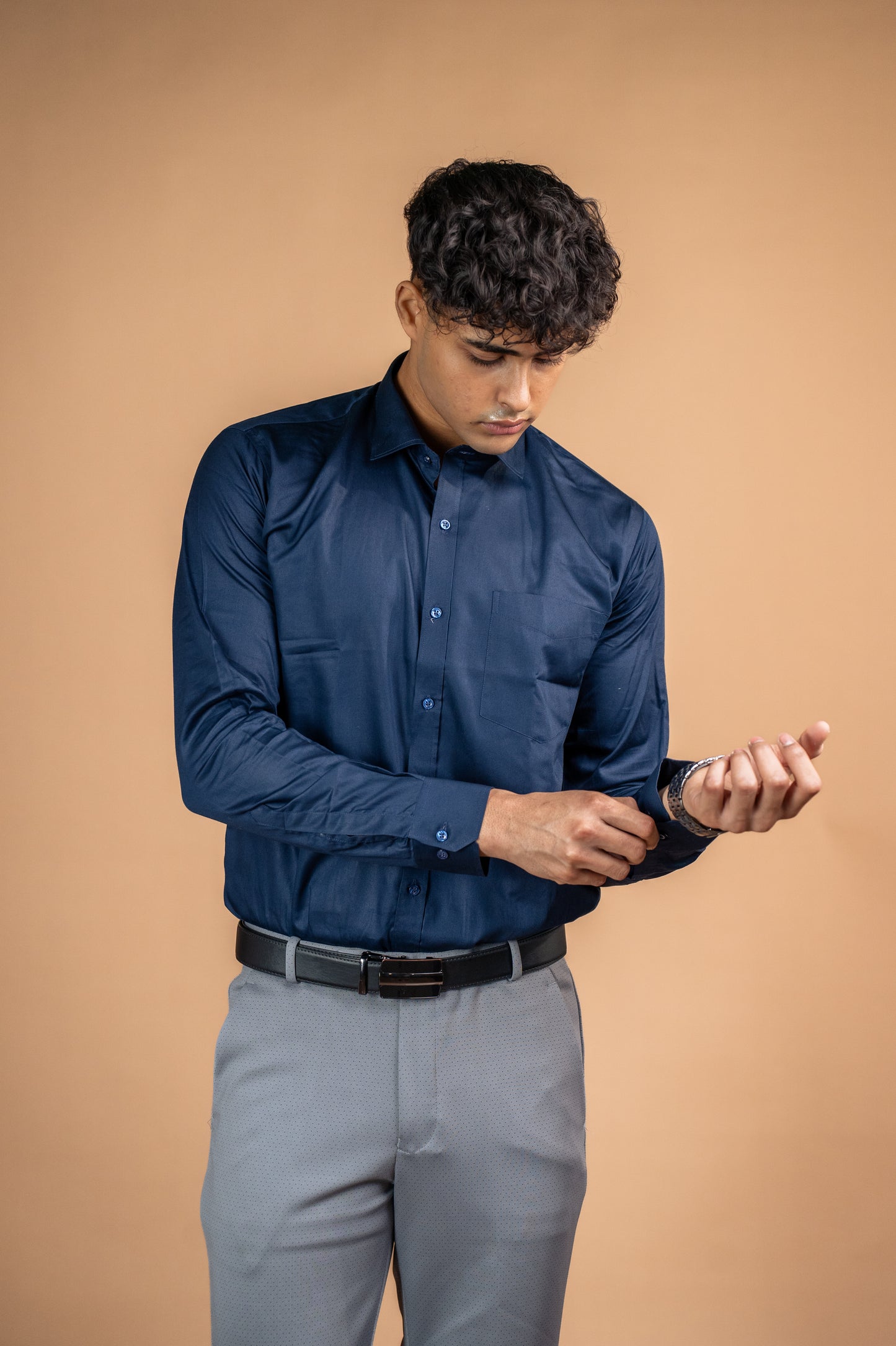Slate Grey Micro-Check Formal Trousers