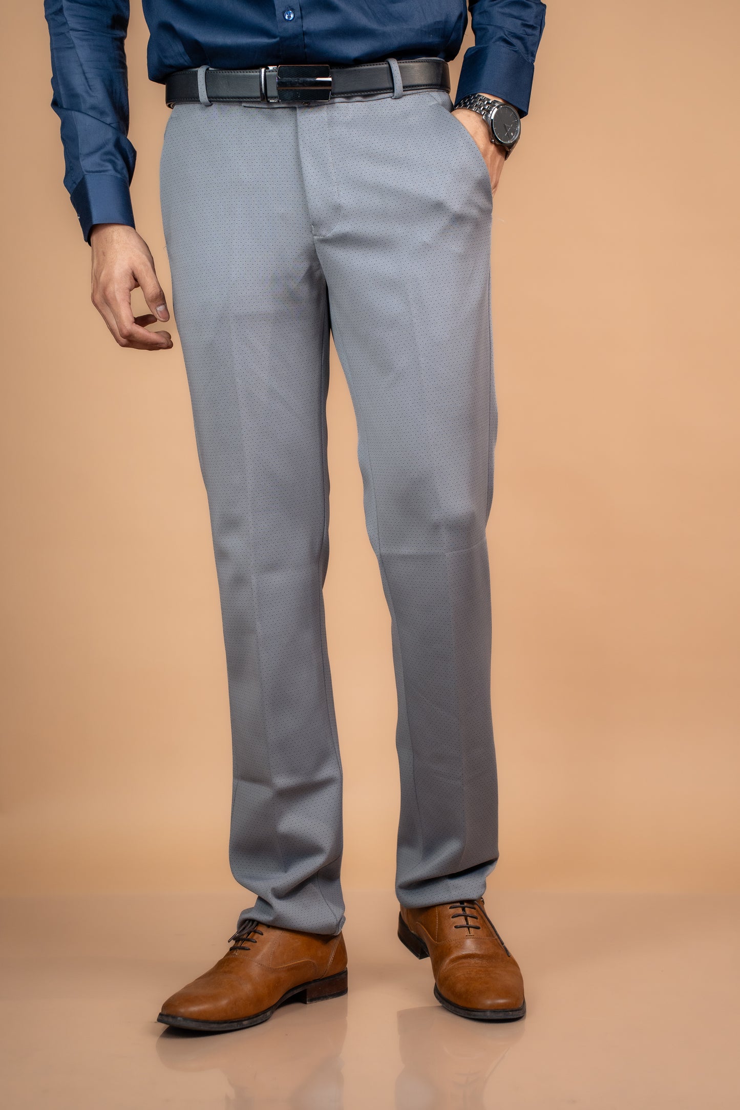 Slate Grey Micro-Check Formal Trousers