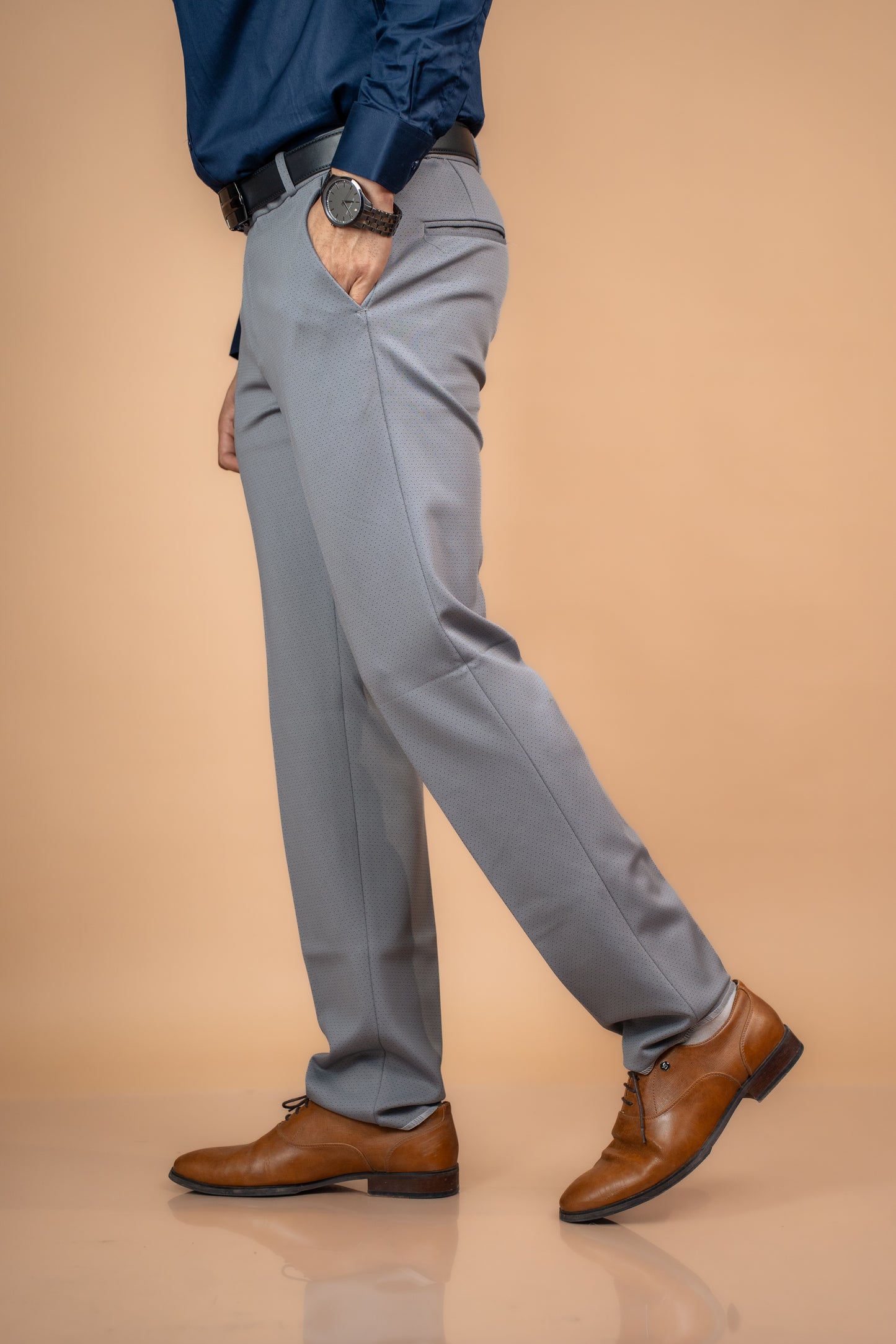 Slate Grey Micro-Check Formal Trousers