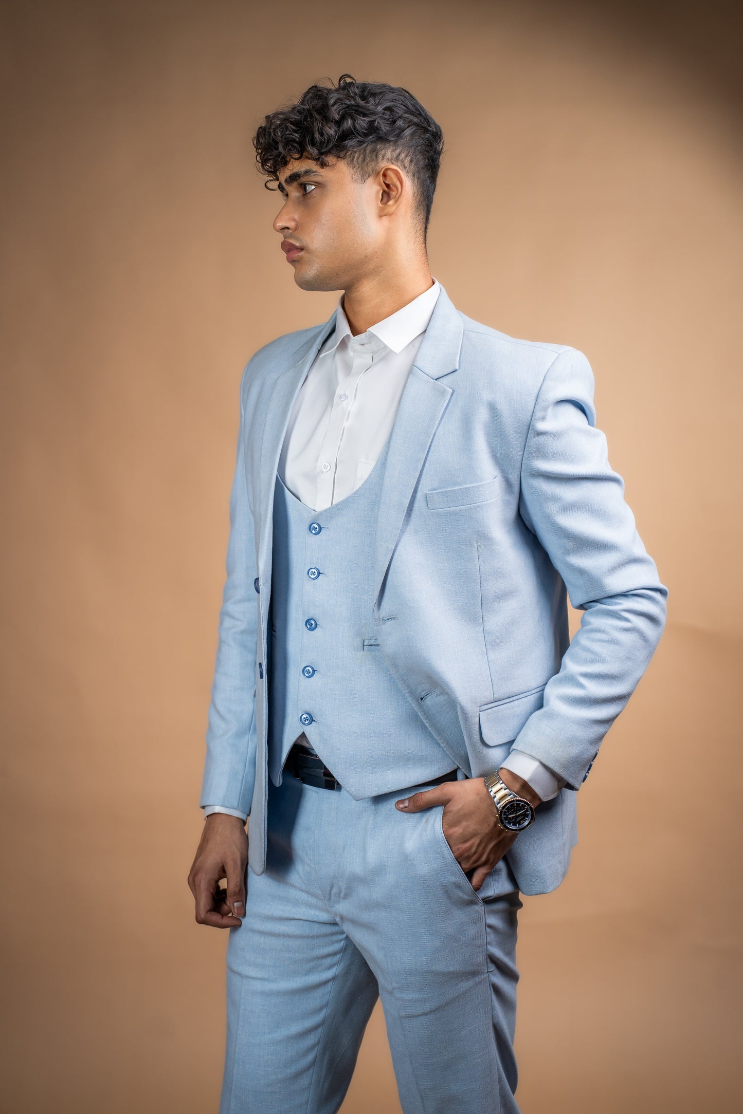 Azure Charm Light Blue Three-Piece Suit