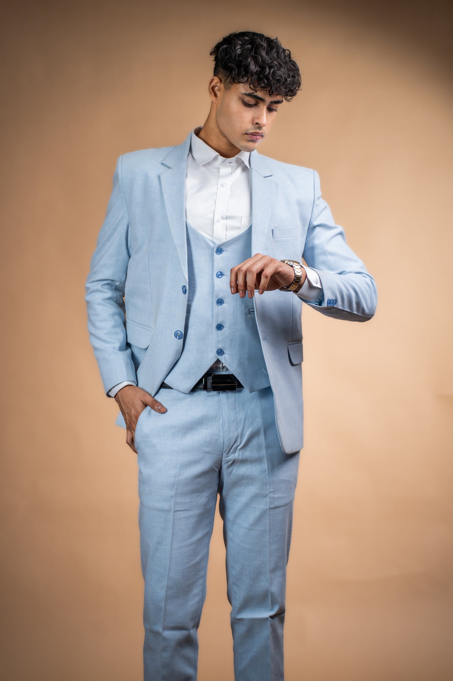 Azure Charm Light Blue Three-Piece Suit