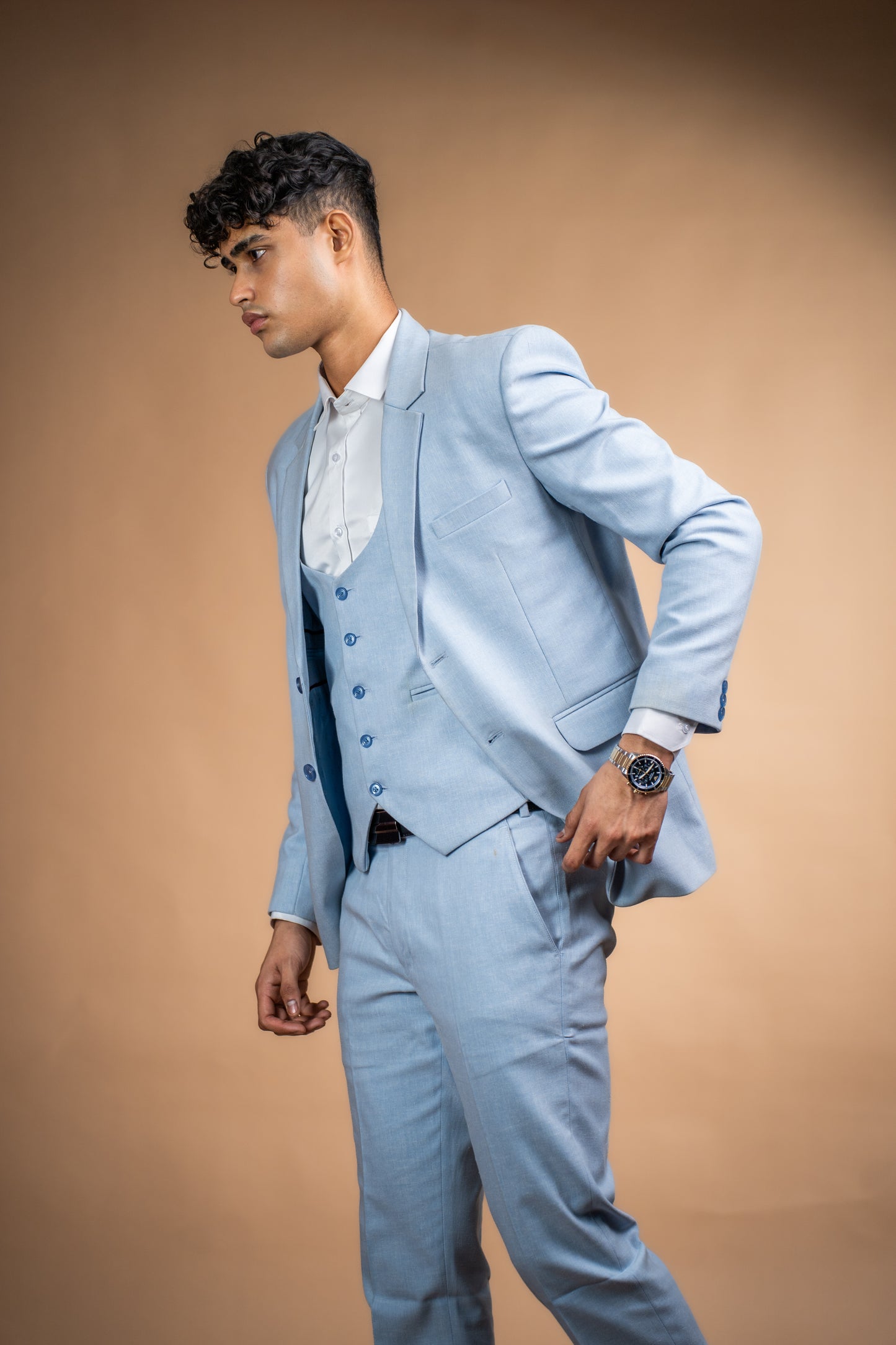 Azure Charm Light Blue Three-Piece Suit