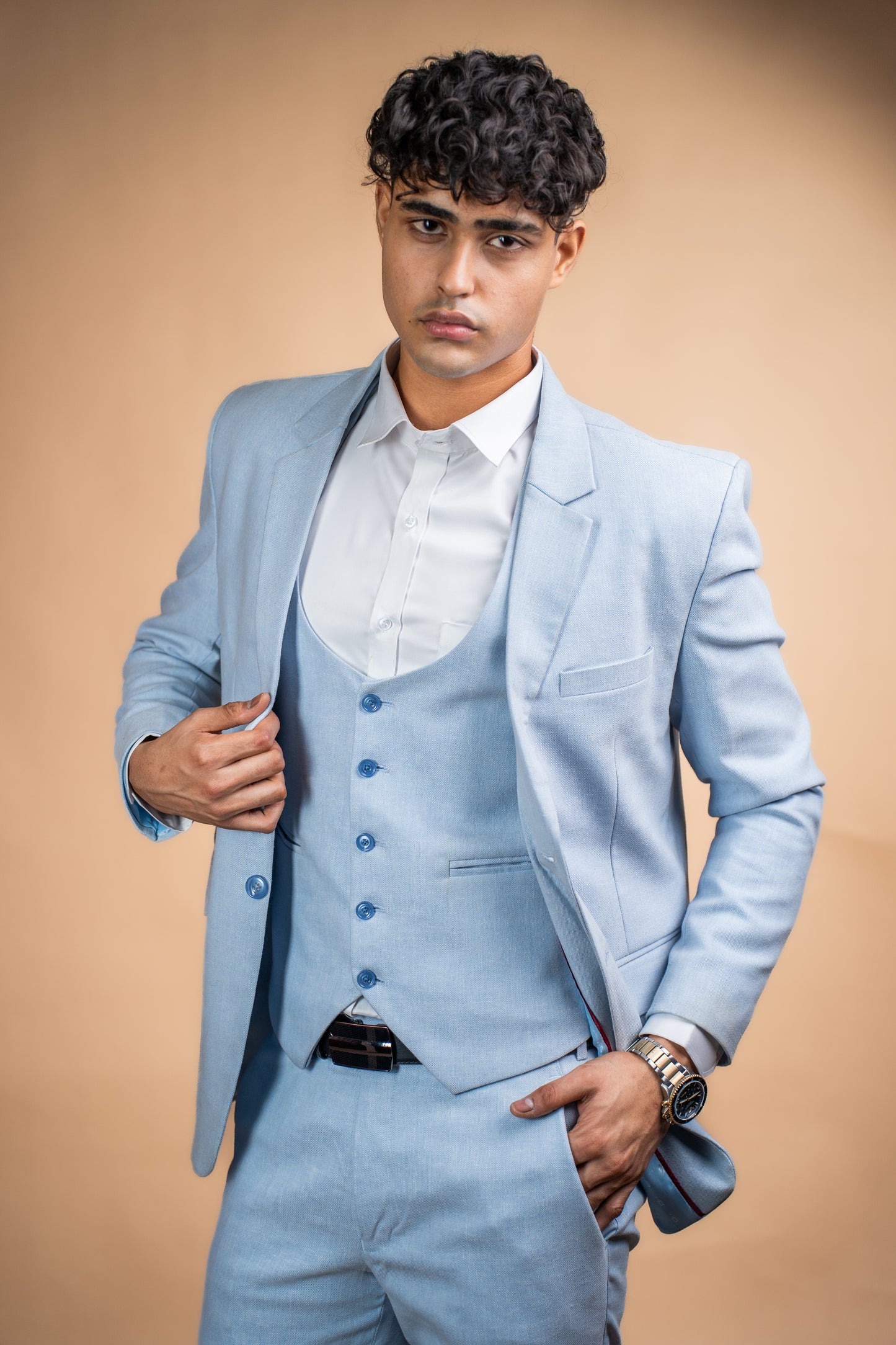 Azure Charm Light Blue Three-Piece Suit