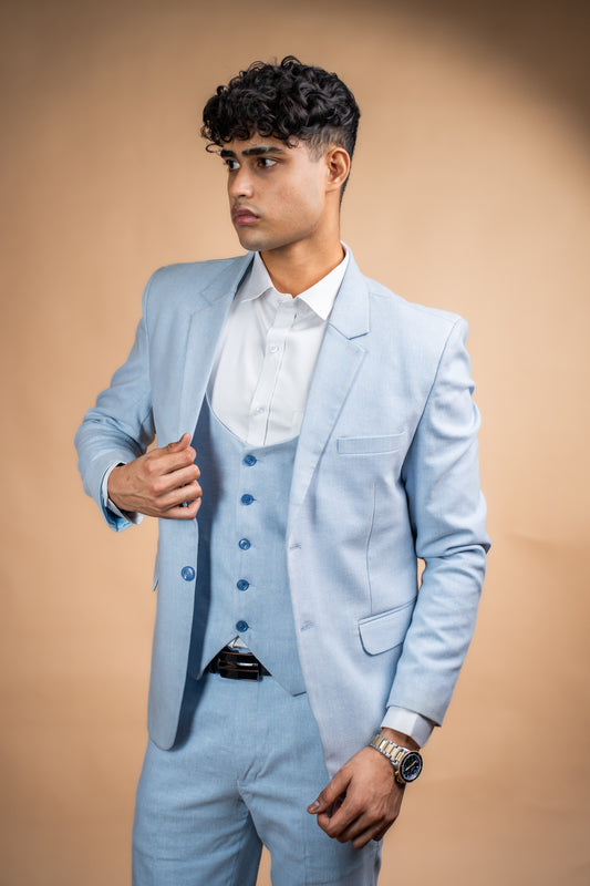 Azure Charm Light Blue Three-Piece Suit
