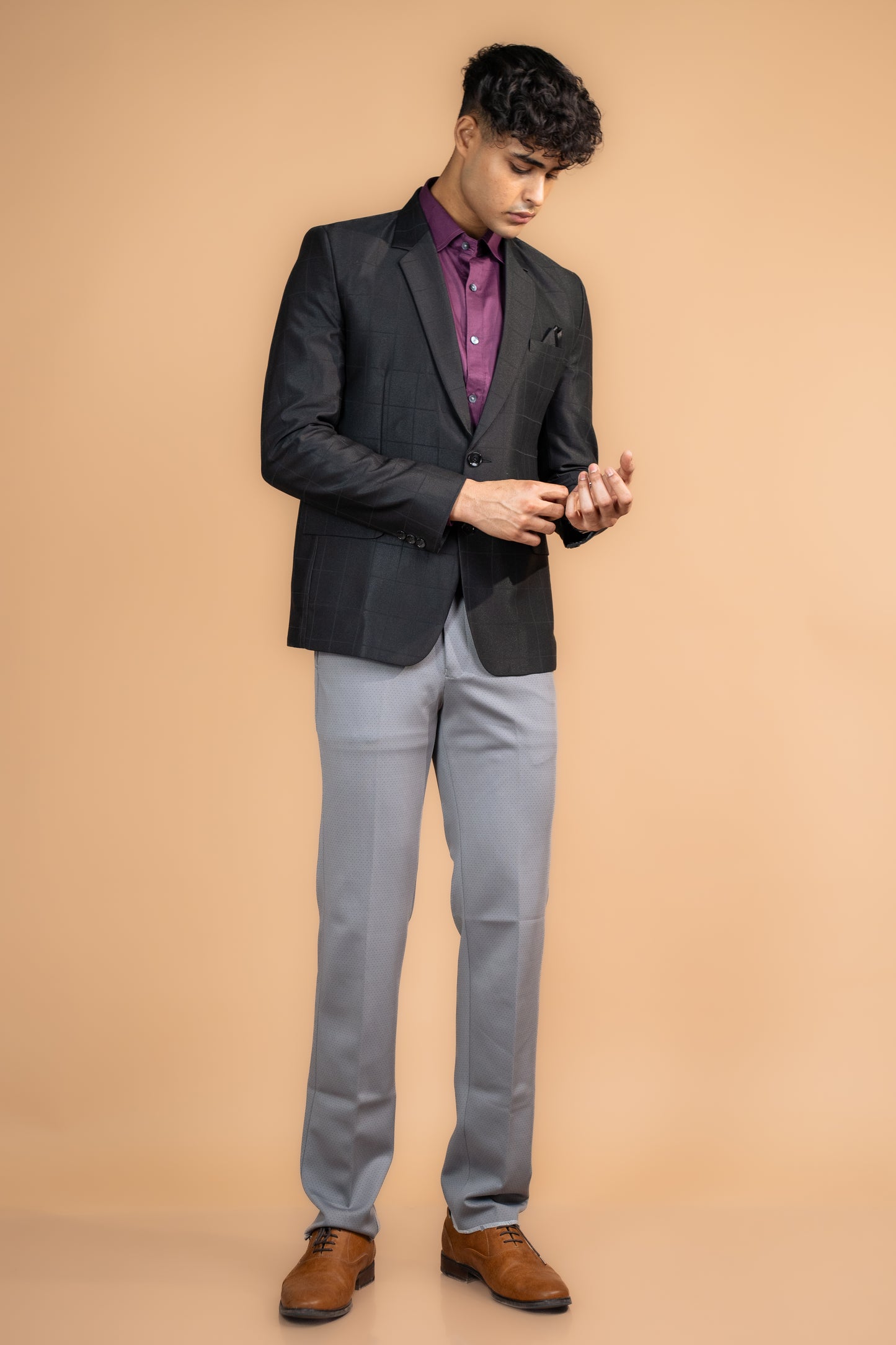 Slate Grey Micro-Check Formal Trousers