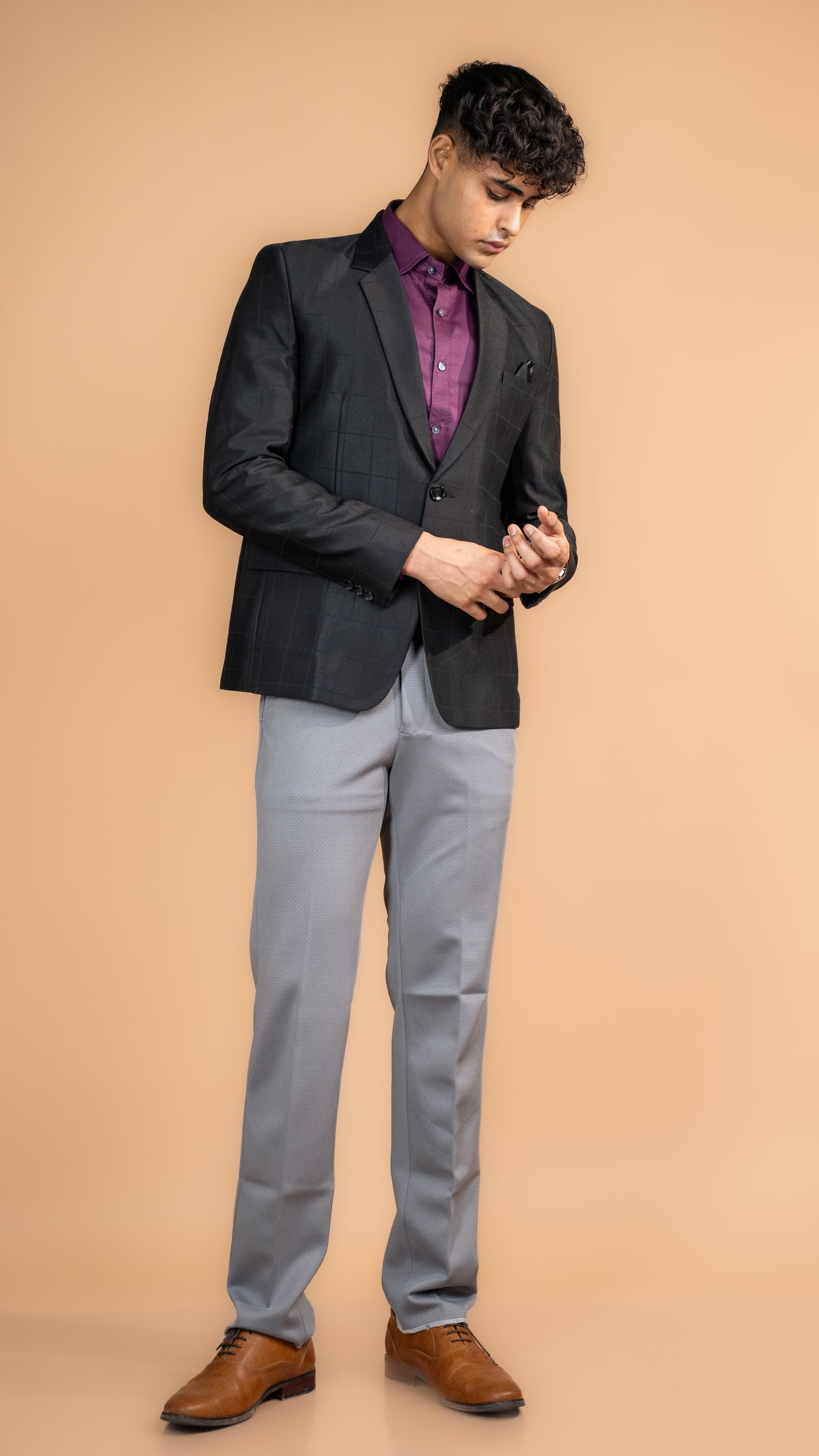 Slate Grey Micro-Check Formal Trousers