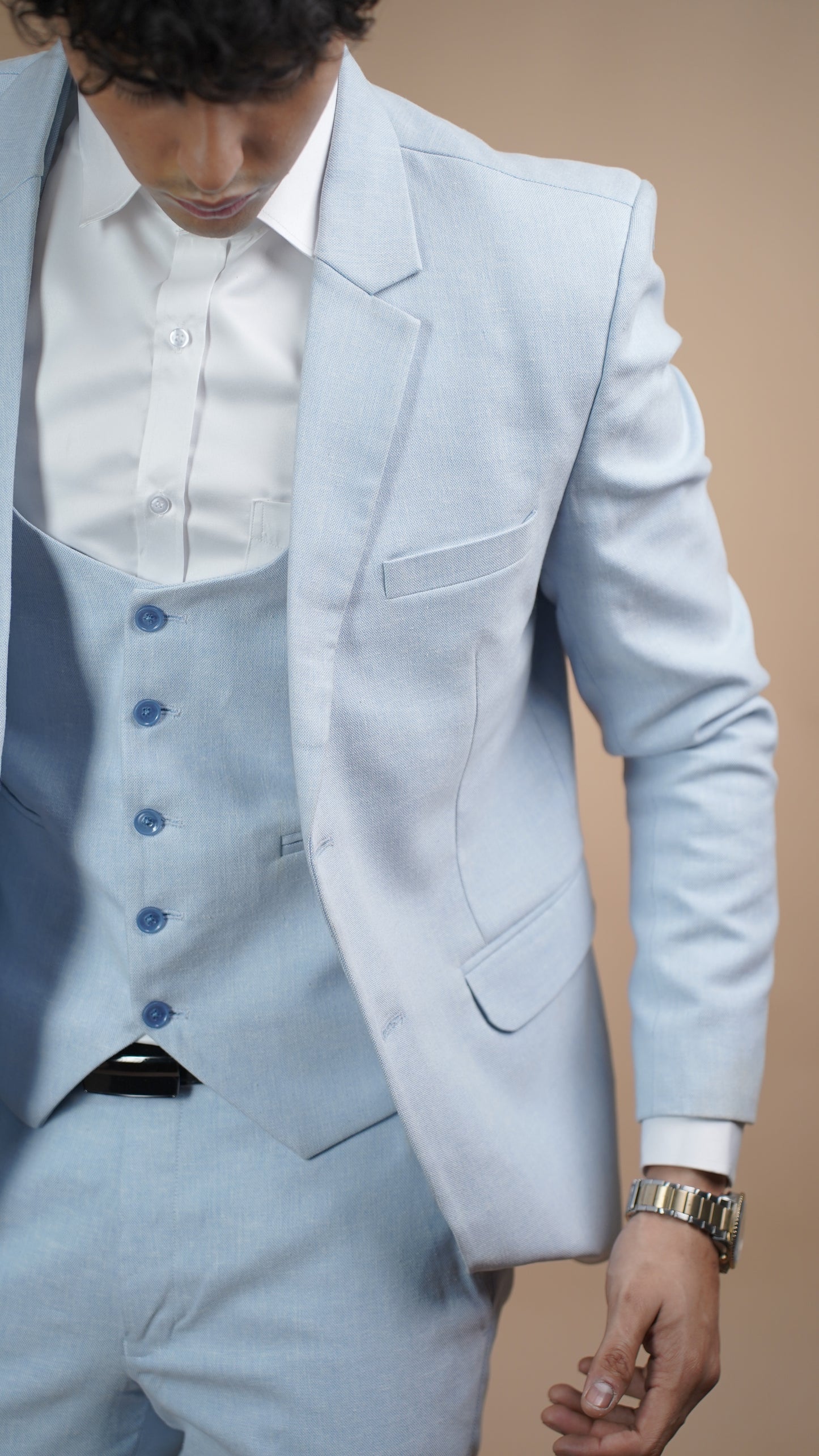Azure Charm Light Blue Three-Piece Suit
