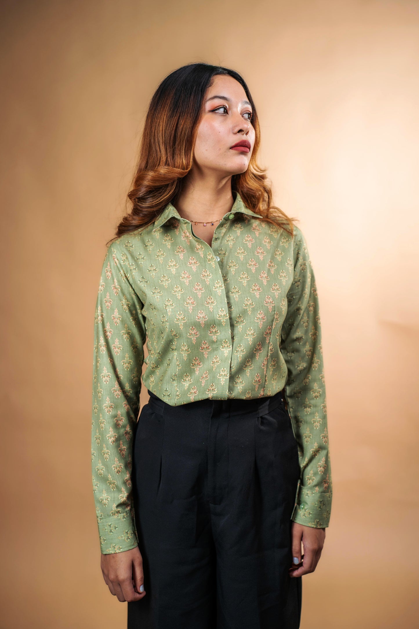 Sage Bloom Handblock Shirt