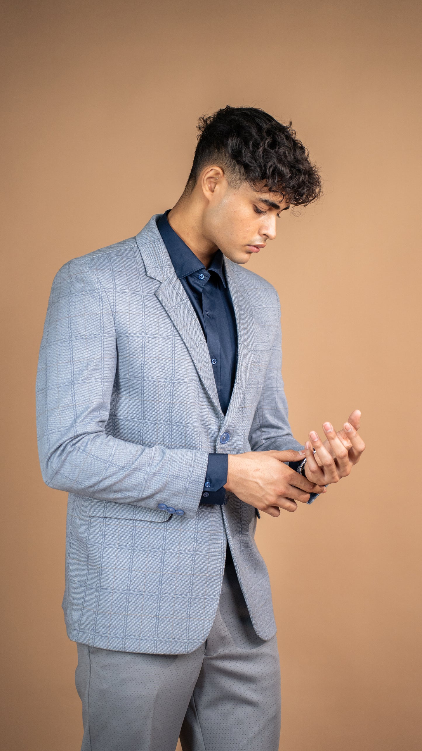 Nordic Blue Grid Blazer