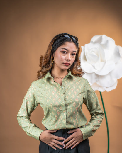 Sage Bloom Handblock Shirt