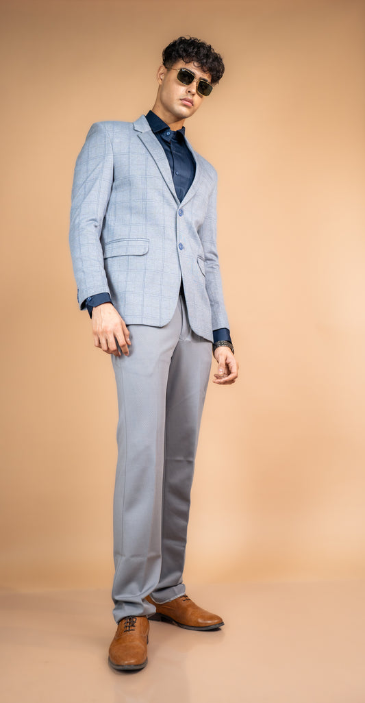 Slate Grey Micro-Check Formal Trousers