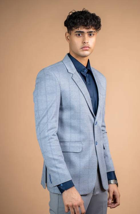 Nordic Blue Grid Blazer